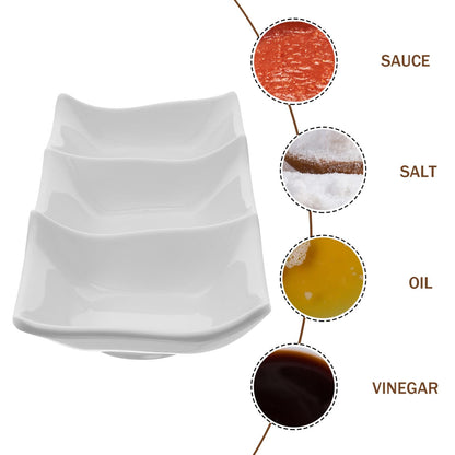 STOBAZA Three-Grid Ceramic Dipping Sauce Dish 9.84X3.54X0.98In Reusable Appetizer Serving Plate for Kitchen Dining Table Condiment Storage