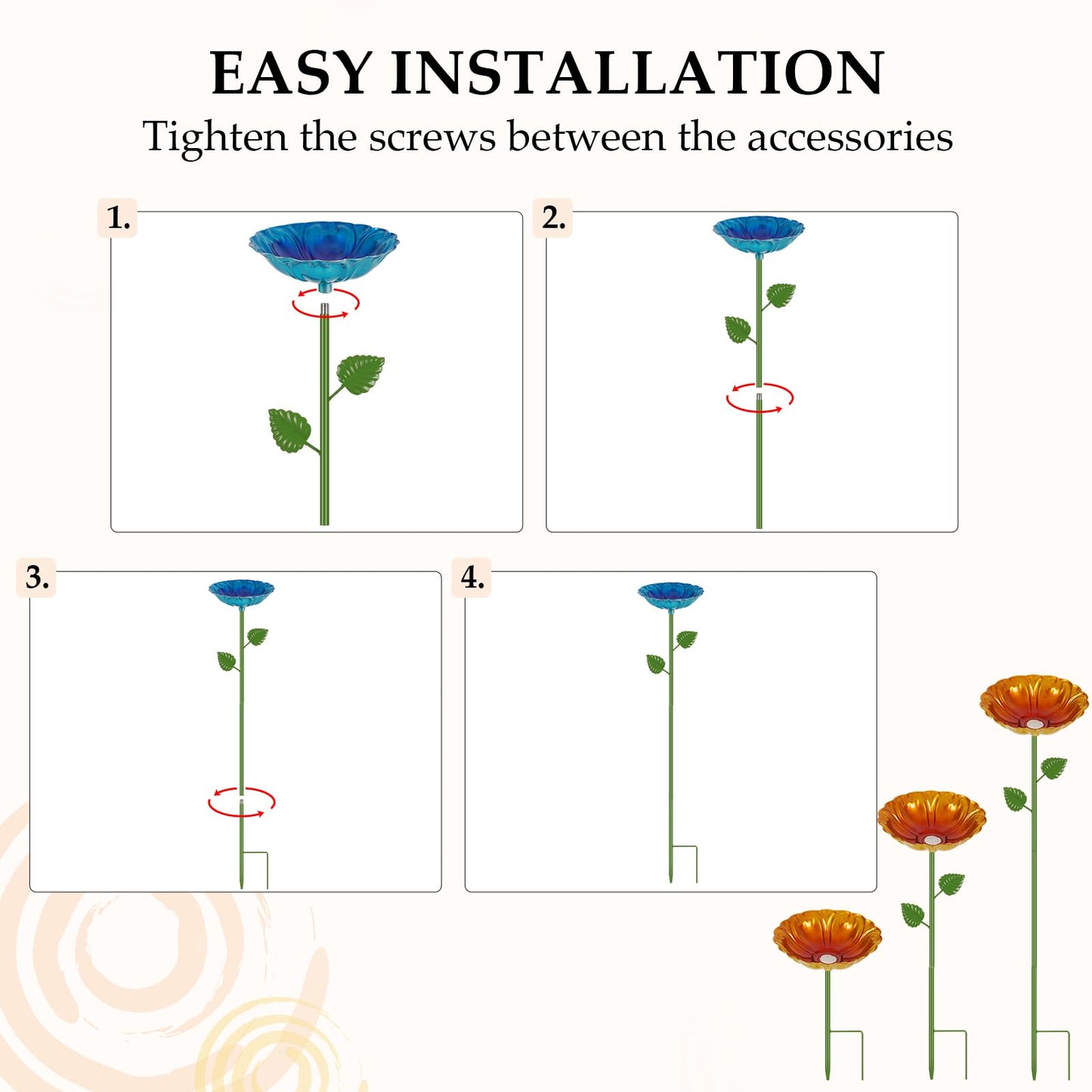 Retyion Bee Watering Station | 2 Pack Bee Baths for Garden | Metal Flowers Decorative Garden Stakes | Butterfly Feeder for Outside Garden Yard Decor (Blue,Yellow)