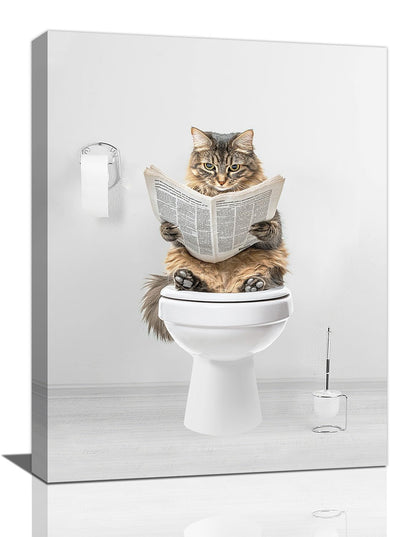Cat Wall Art Funny Cat Bathtub Bathroom Pictures Wall Decor Canvas Prints Framed Artwork Paintings Office Home Decorations For Bathroom Bedroom Living Room 12"x16"