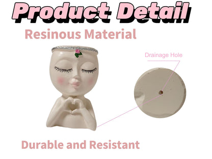 Hakolisz Face Planter Pots Succulent Planters, Unique Face Flower Pot for Indoor Outdoor Plants with Drainage Hole Love Style for Valentine's Day, Mothers Day and Anniversary Birthday Gifts (White)
