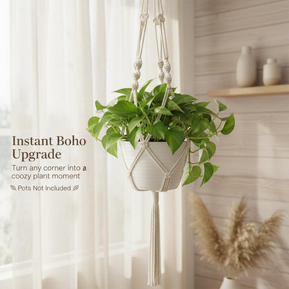 Newnessai 3Pcs Boho-Chic Plant Hangers with Hooks, Ivory Cotton Rope for Indoor/Outdoor Use, Fits 6-10 Inch Pots (Pots Not Included)