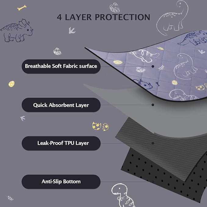 IEUUMLER Washable Pee Pads for Dogs, 2 Pack Non-Slip & Waterproof Pack Whelping Pad, Reusable Washable Puppy Potty Training Pad with Fast Absorbent for Playpen EU007 (Gray Dinosaur, 42"X28"-2pcs)