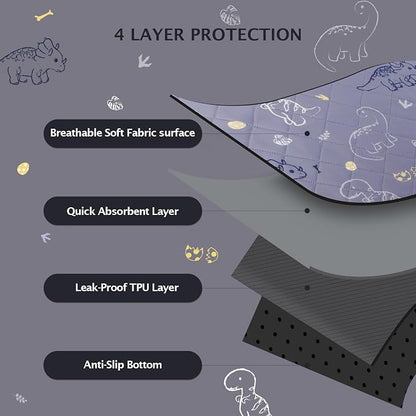 IEUUMLER Washable Pee Pads for Dogs, 2 Pack Non-Slip & Waterproof Pack Whelping Pad, Reusable Washable Puppy Potty Training Pad with Fast Absorbent for Playpen EU007 (Gray Dinosaur, 24"X18"-2pcs)