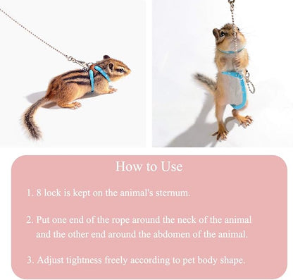 Adjustable Leash Harness with Bell for Rat Mouse Squirrel Guinea Pig Walking Training (Pink)