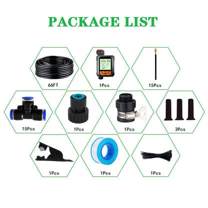 66FT Drip Irrigation Kit, Automatic Garden Watering System with Tool-Free Quick Connectors, 360° Bending Droppers & Copper Misting Nozzles for Greenhouse, Patio, Lawn & Vegetable Garden. (20M)