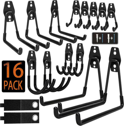 KOFANI Steel Garage Storage Hooks - 16 Pack Anti-Slip Coating, Heavy Duty Wall Mount Hooks for Hanging Bike, Ladder, Garden Tools
