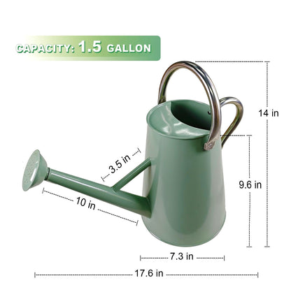 Watering Can for Outdoor&Indoor Plants，1.5 Gallon（5.7L） Metal Watering Can with with Removable Spout，Large Galvanized Steel Garden Flower Water Can Watering Pot with 2 Handles，Cream Green