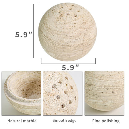 100% Natural Travertine Spherical Incense Burner, Manual Incense Burner Holder, Ideal for Smudging, Handmade Stone Incense Burning for Ritual Purpose Home Decor