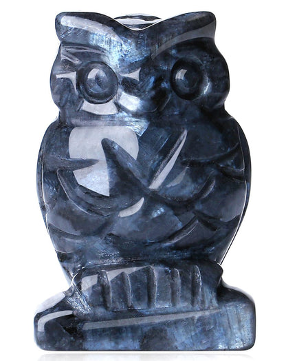 QINJIEJIE 2" Black Labradorite Crystals Owl Decor Stone Figurines Owls Statue Gifts Gemstone Home Sculpture Decorations Pocket Polished Cute Room Desk Gift for Men Women