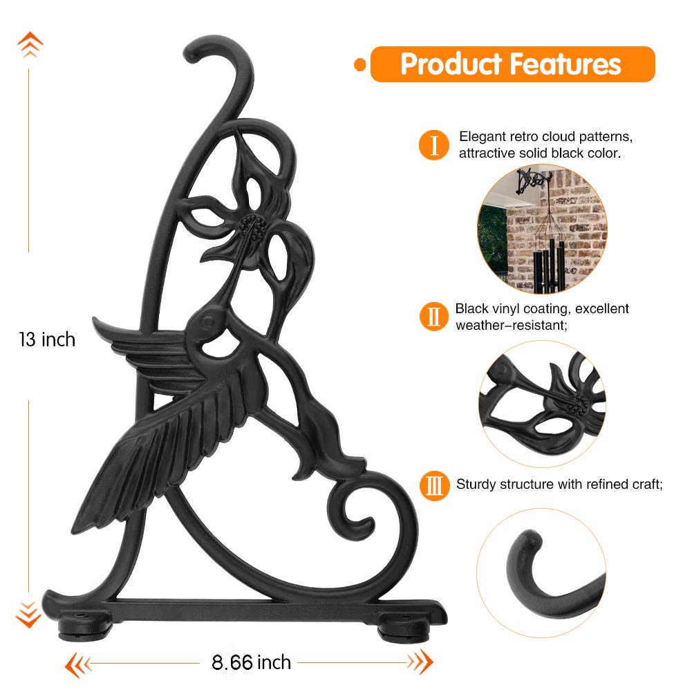 KABB Heavy Duty Hanging Brackets, 2pcs 13" Hand Forged Cast Iron Wall Mount Bracket Durable Rust-Resistant Hummingbird Hanger Hook for Hanging Bird Feeder Lantern Wind Chimes
