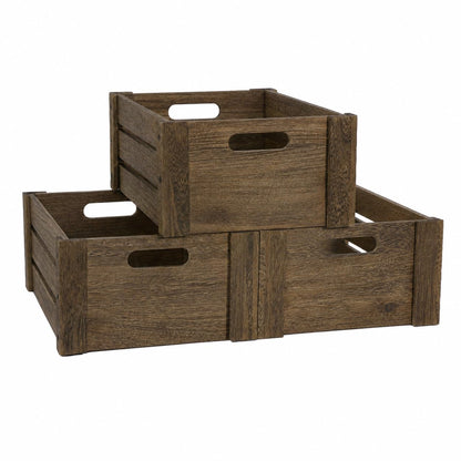 BOY MCOWBOY Wooden Crates for Display, 3 Pack Large Rustic Handmade Wood Crate for Storage, Wooden Basket with Handles, Nesting Crates Boxes for Container and Decor Living Room Outdoor Christmas