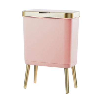 Procade Bathroom Trash Can with Lid, 4 Gallon Pink Garbage Can, Tall Plastic Trash Bin with Push Button, Slim Gold Trash Can Waste Basket for Room, Bedroom,Office,Kitchen