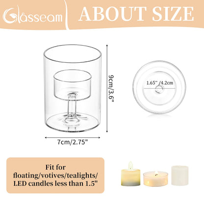 Glasseam Glass Tealight Candle Holder: Small Hurricane Cylinder Votive Holder Set of 6 Modern Table Centerpiece Wedding Christmas Party Decorations, 3.15