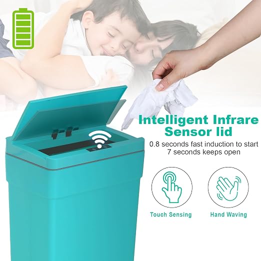 BestOffice 13 Gallon Trash Can Automatic Kitchen Trash Can Touch Free High-Capacity Garbage Can with Lid for Bedroom Bathroom Home Office 50 Liter (Black, 1) (4, Blue)