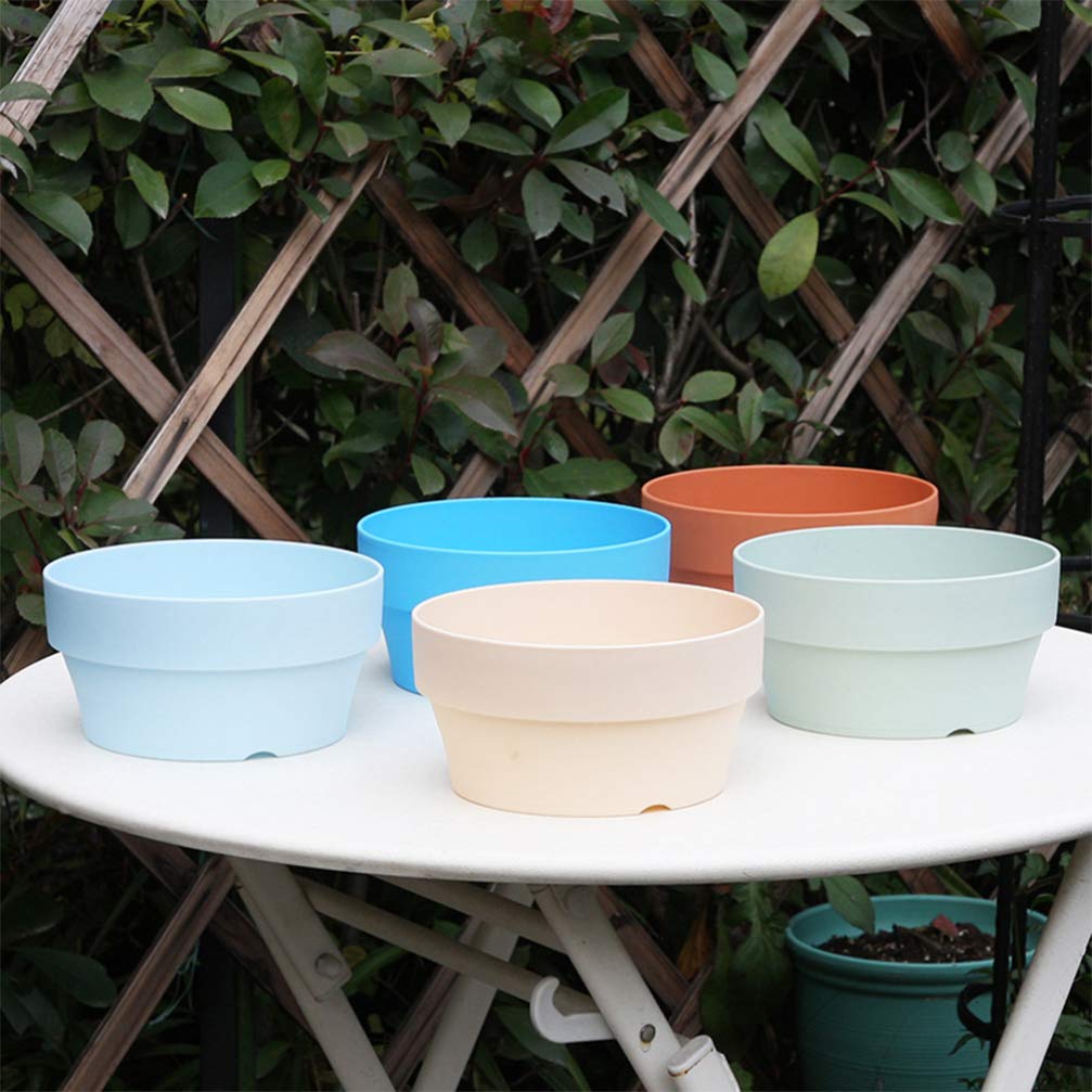 Happyyami 6Pcs Orange Imitation Clay Flower Pots Set Japanese Round Plastic Planters with Drainage Holes for Succulents Indoor and Outdoor Garden Use