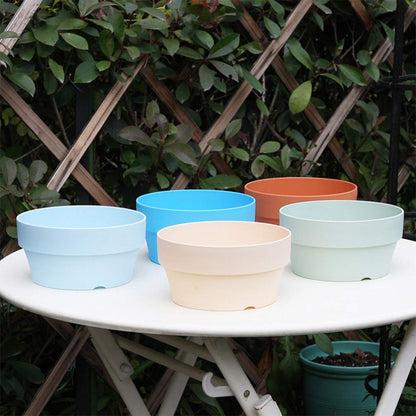 Happyyami 6Pcs Orange Imitation Clay Flower Pots Set Japanese Round Plastic Planters with Drainage Holes for Succulents Indoor and Outdoor Garden Use