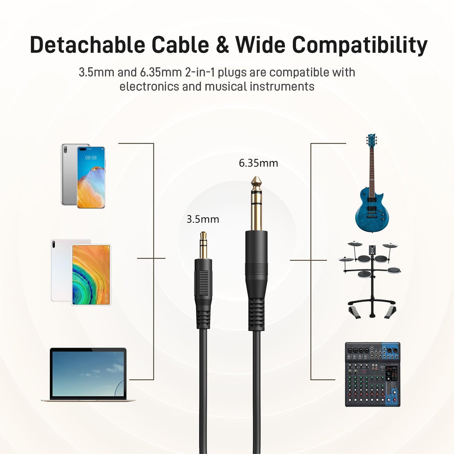 MAONO MH601 Professional Studio Monitor Headphones, Wired Closed Back Over Ear DJ Headset with 50mm Drivers and 1/4 inch to 3.5mm Jack for Guitar Amp Recording Mixing Piano Music Podcast Streaming