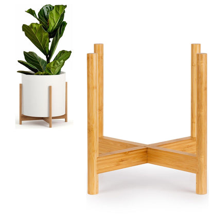 Fox & Fern Bamboo Plant Stand — 14.9 Inch Fixed Size Wooden Mid Century Planter Stand for Indoor Plants (Not Included) - Extra Large Flower Pot Holder for Indoor Big Pots - Plug In Design - Bamboo