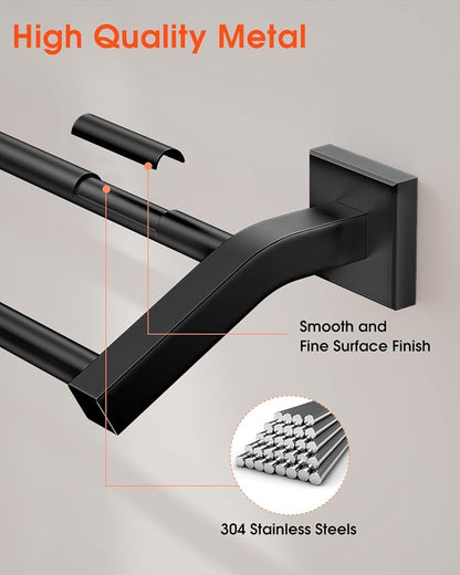 Alise Bath Double Towel Bars,16 Inch Towel Holder Towel Racks for Bathroom Useable Length 14.9 Inch,SUS304 Stainless Steel Towel Hanger Towel Rail Wall Mount,Matte Black