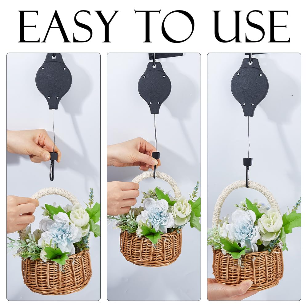 DICOSMETIC 4Pcs Upgraded Retractable Plant Hanger Black Plant Pulley Heavy Duty Hanging Plants Holder Adjustable Hook for Flower Pots Birds Feeder Wind Chimes Plants Grow Lights