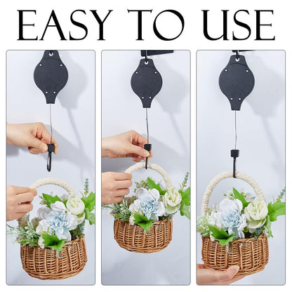 DICOSMETIC 4Pcs Upgraded Retractable Plant Hanger Black Plant Pulley Heavy Duty Hanging Plants Holder Adjustable Hook for Flower Pots Birds Feeder Wind Chimes Plants Grow Lights