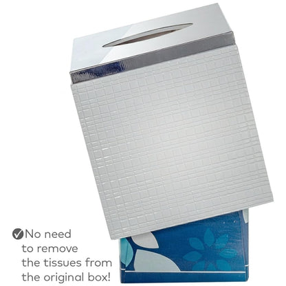 Creative Scents Estella White Tissue Box Cover Square - Decorative Bathroom Tissue Box Holder, Elegant Design Tissue Cover, for Modern Bathroom Decor