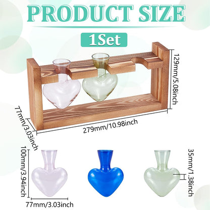 UNICRAFTALE Hydroponics Plant Propagation Stations Plant Terrarium with Wooden Stand Air Plants Bulb Heart Glass Vase for Hydroponics Home Garden Office Decoration Unique Gardening Gifts 11"x3.03"