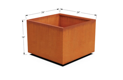 24-Inch Corten Steel Square Planter – Large Outdoor Metal Garden Box | 18" High, Heavy Duty Rustic Design | Made in USA