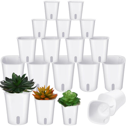 Ziliny 18 Pcs Self Watering Pots Plastic Plant 3 Sizes Flower Plant Pot with Inner White Flower Pots for Indoor House Plants Plastic Self Watering Pot for Herbs Flowers (Xs,S,M)