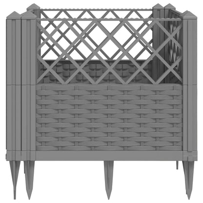 WRJENFSC Light Grey Rattan Effect Raised Garden Bed Planter Box Outdoor Square 17.1 Inch Synthetic Polypropylene Modular Elevated Planter for Vegetables Flowers Herbs