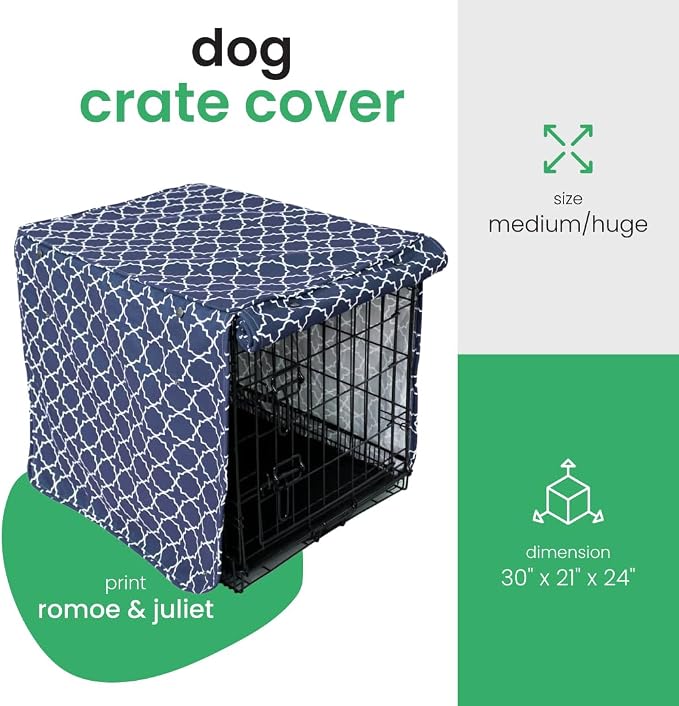 Molly Mutt Romeo & Juliet Dog Crate Cover, 100% Cotton Canvas Cover with 2 Roll-Up Panels, Ideal for Dog or Cat Crate, Durable, Washable, and Free of Harmful Chemicals, 30" x 21" x 24"