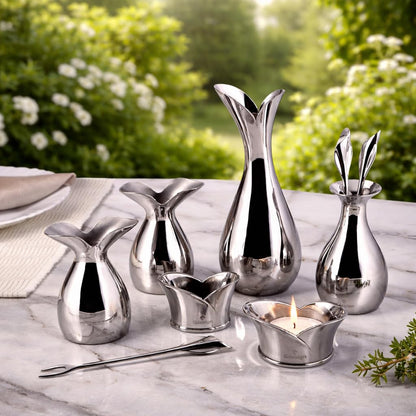 Gdesign Stainless Steel Home Decor Accessory Set, Flatware Table Set with Small Vase, Dessert Fork and Holder, Napkin Ring, Salt and Pepper Shaker, Tealight Candle Holder, Gift for Wedding, Birthday