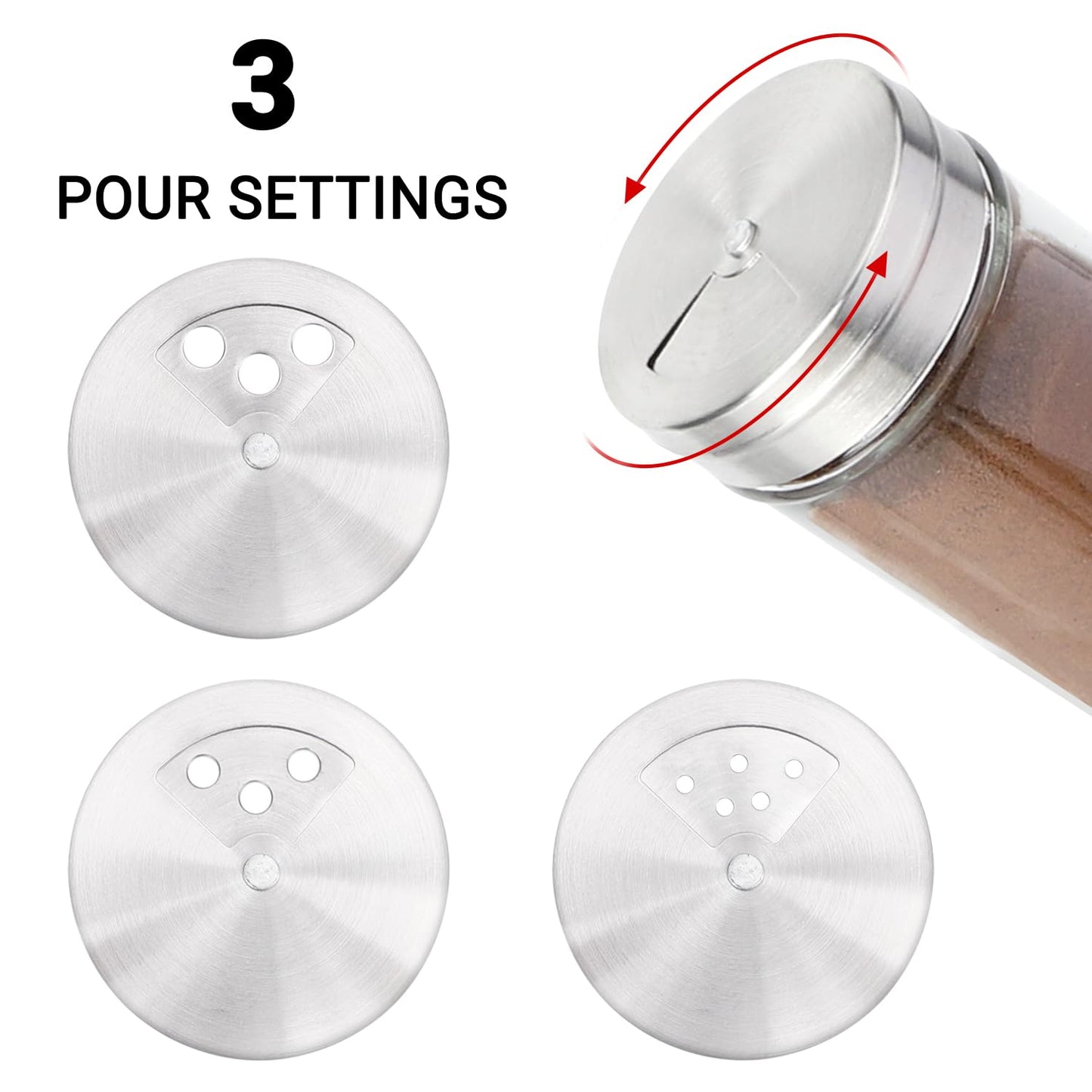 Segarty Spice Jar, 3 Pack 4 oz Glass Spice Jars with Shaker Lids, Clear Seasoning Organizer Spice Containers with Adjustable Pour Holes for Kitchen Cabinet, Salt Shakers with Stainless Lid