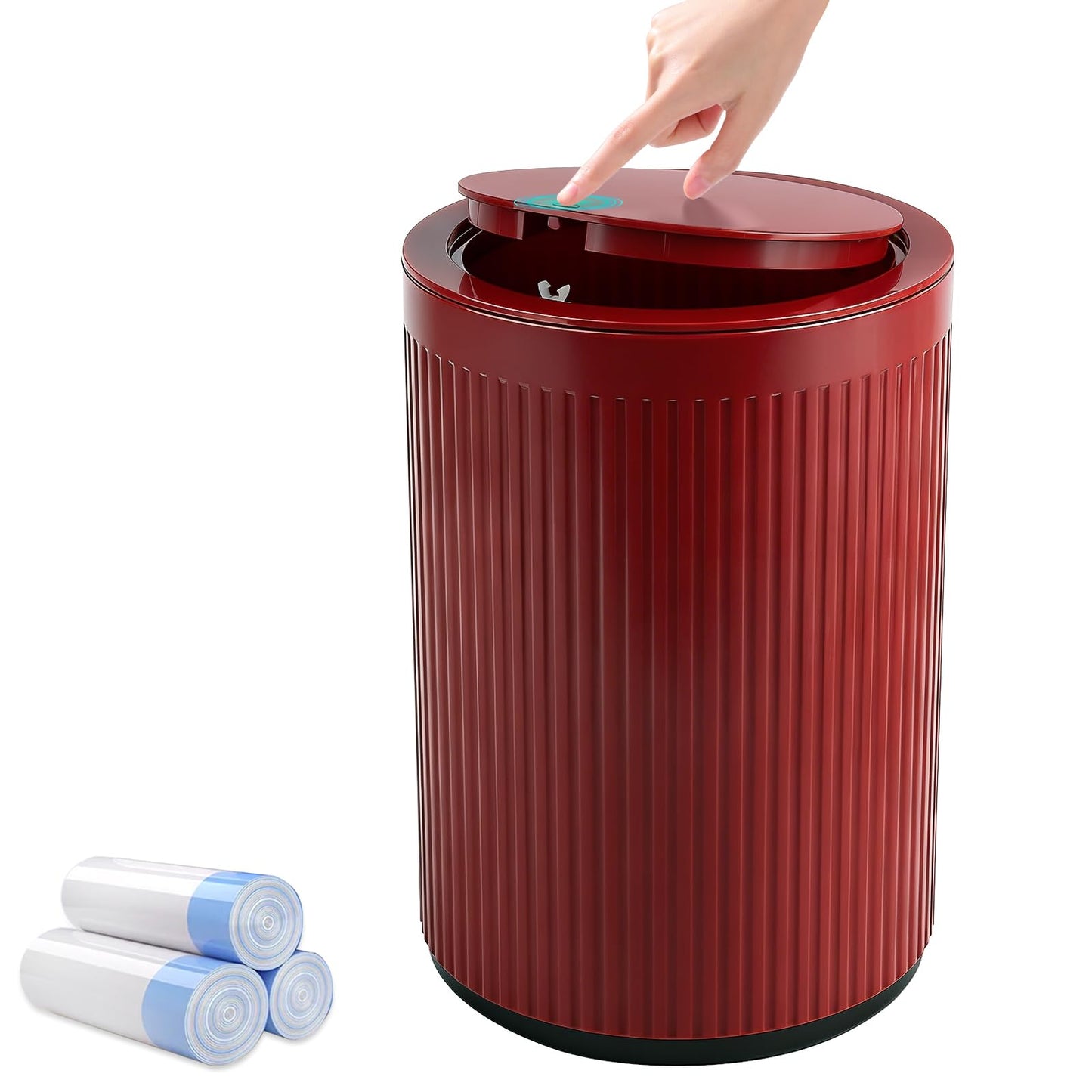 JiatuA Small Bathroom Trash Can with Lid, 2.1 Gallon Garbage Can with Pop-Up Lid Trash Bin Round Wastebasket for Kitchen Bedroom Office Living Room Toilet College Dorm, Red