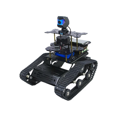 Smart Tank Robot Car ROS SLAM with LIDAR, Aluminum Alloy Chassis, Display, HD Camera, Support SLAM Mapping Navigation and Autonomous Driving (with Raspberry Pi 4B 4GB), AI Tracked Car (Black)