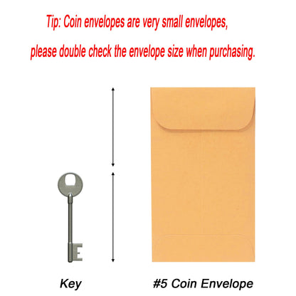 Xxcxpark 500 PCS #5 Coin Envelopes, 3.125 x 5.5 inches Brown Kraft Envelopes Classic Small Parts Envelopes with Self Adhesive Gummed Flap for Coins, Cash, Credit Cards, Seeds