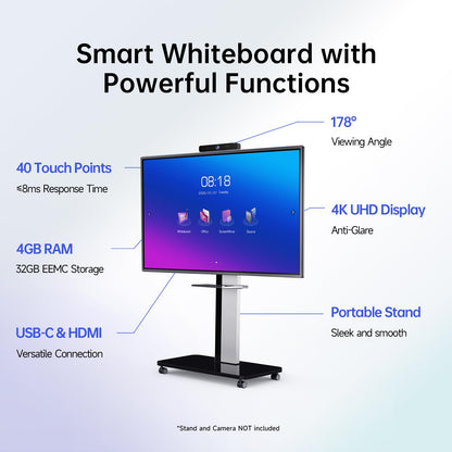 Smart Board, Interactive Whiteboard, 4K UHD Touch Screen Digital Board, Digital Electronic Smartboard for Classroom,Office & Conference Rooms,Open App Ecosystem(Board & Wall Mount Only) (55 Inch)