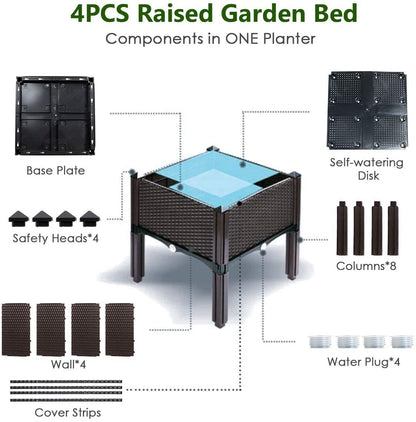 LDAILY LUARANE Raised Garden Bed Kit, Outdoor Plastic Planter Box Set of 4, Elevated Garden Beds with Brackets, Suitable for Garden Patio Balcony Dining Room