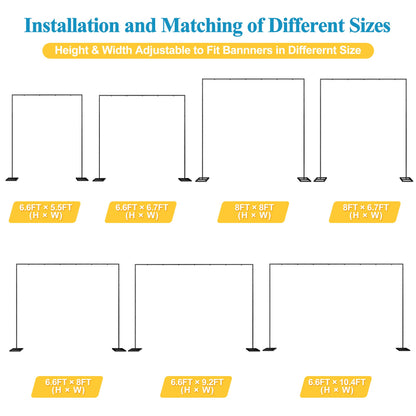Fomcet 8FT x 8FT Backdrop Stand Heavy Duty with Base, Black Portable Adjustable Pipe and Drape Backdrop Stand Kit, Square Metal Arch Party Frame for Wedding Birthday Parties Banquet Decorations