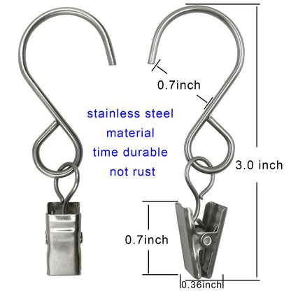 AMZSEVEN Stainless Steel S Hooks Curtain Clips, 50 Pack Hanging Party Lights Clips, Hangers Gutter Photo, Art Craft Display, 3 Inch Long, Silver