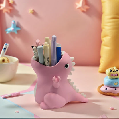 TIME&TRAVE Cute Dinosaur Pen Holder for Desk, Creative Pencil Holder Desk Organizers, Office Supplies Decorations Idea Gift for Women Kids (Pink)