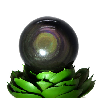 Justinstones Natural Gemstone Sphere Rainbow Obsidian Crystal Healing Chakra Meditation Home Office Decor Stone