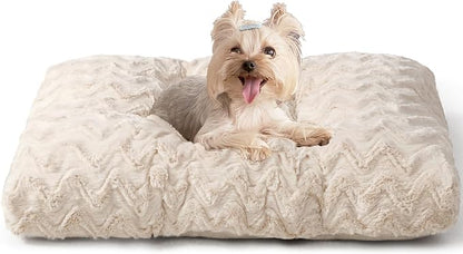 EHEYCIGA Washable Small Dog Bed for Crate 23x18 Inch, Kennel Pad for Puppy Up to 25 lbs, Plush and Comfy Pet Sleeping Mat, Beige