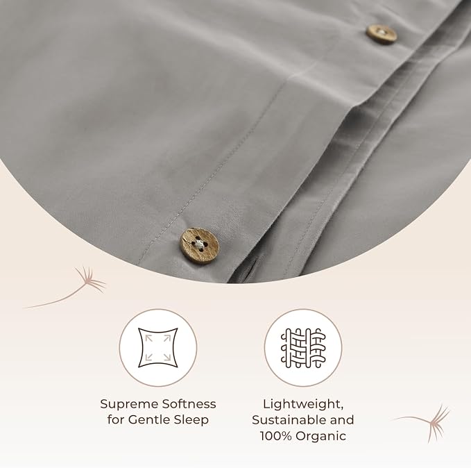 100% Organic Cotton Duvet Cover Queen Size - Naturally Soft Lightweight & Cooling Duvet Cover Set with Decorative Shams - Premium GOTS Certified 300 Thread Count Sateen Weave (Classic Grey, Queen)