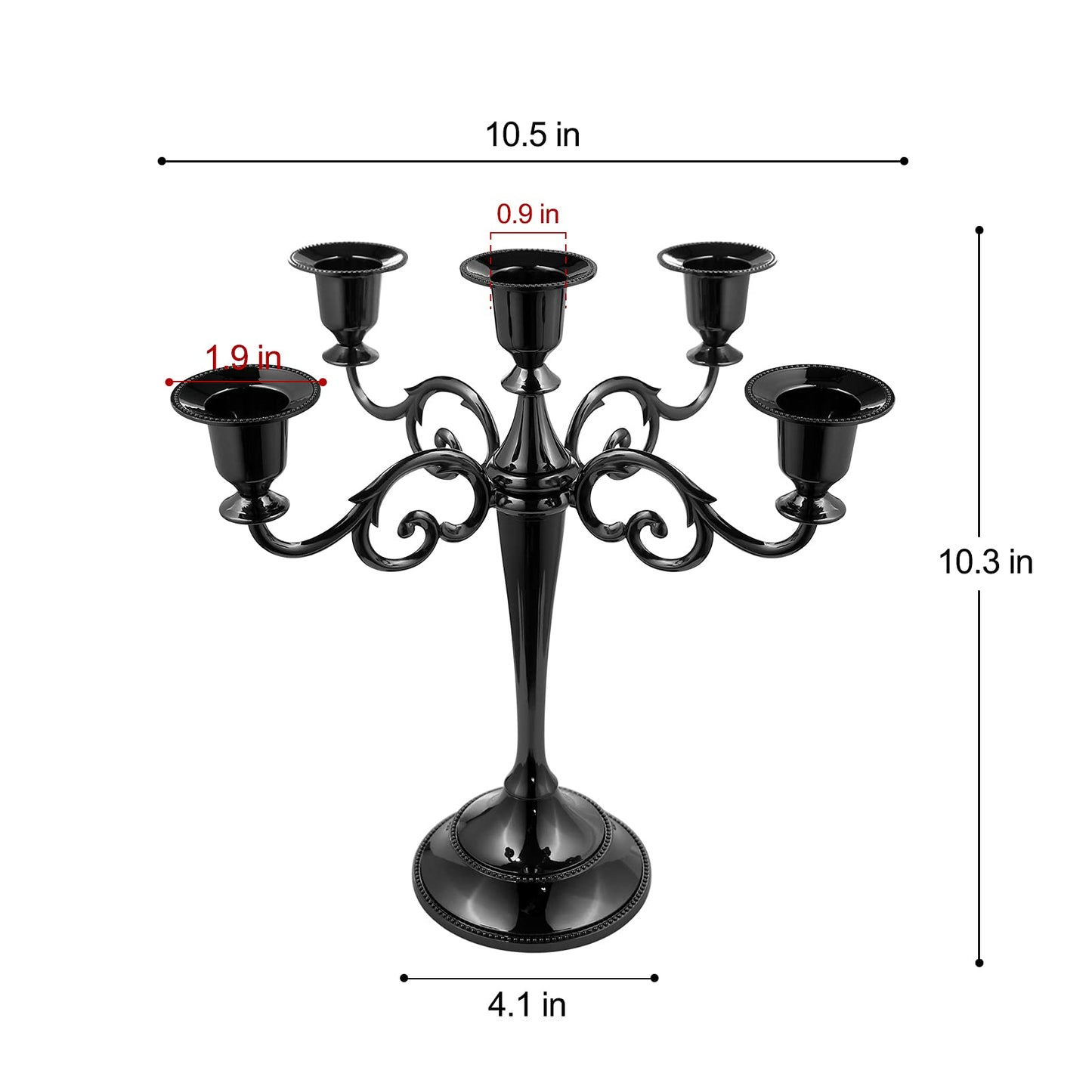 FANWNKI 5-Candle Metal Candelabra 10.2 Inch Tall Candlestick Candle Holders for Home Decor Wedding Christmas Church Halloween Party, Black