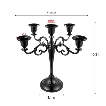 FANWNKI 5-Candle Metal Candelabra 10.2 Inch Tall Candlestick Candle Holders for Home Decor Wedding Christmas Church Halloween Party, Black
