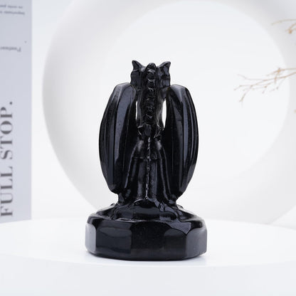 Bmuafry Natural Dragon Crystal Sculptures and Statues Hand Carved Reiki Healing Stone Statue Healing Home Office Art Room Decoration Collectible Ornaments (Obsidian, Flying Dragon)