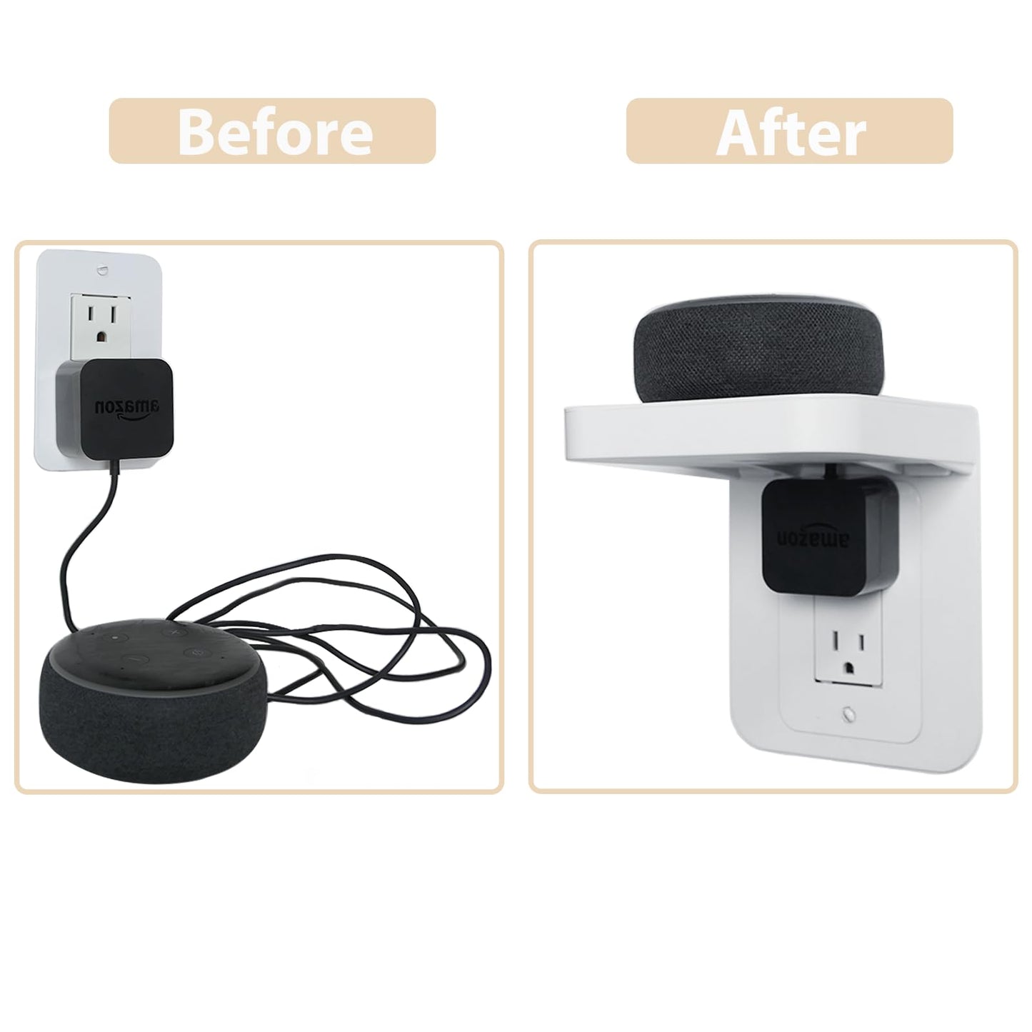 Outlet Shelf Holder Fit for Decorator Receptacle, Bathroom Decor Built-in Cable Management,Space Saving Homepod Mini,Google Home/Echo/Smart Speakers/Electric Toothbrush/Cell Phone (Decora)
