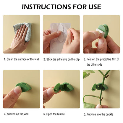 LUCKJUJU 60 Pcs Plant Climbing Wall Fixture Clips Self-Adhesive Hook Vines Traction Clips Invisible Holder Garden Green Leaf Simulation Self-Adhesive Hook Wire Fixing Supporting