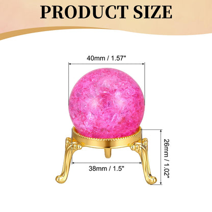 PATIKIL Crystal Ball 40mm, Ice Cracked Glass Ball with Metal Stand, Decorative Crystal Sphere Glass Paperweight for Home Office Table Decor, Pink/Gold